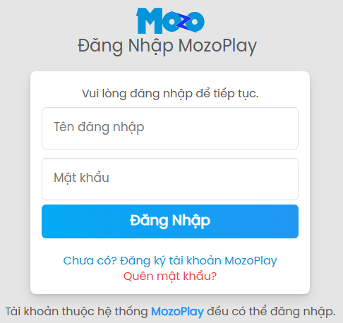 Giao diện đăng nhập Mozoplay