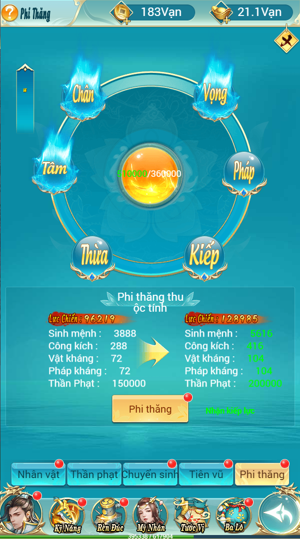 Giao diện Phi Thăng game Tam Giới H5