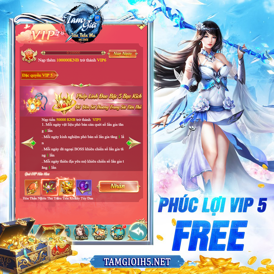 Tặng Free VIP 5 tân thủ game Tam Giới H5