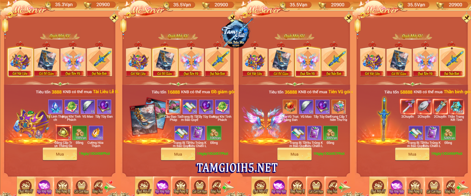 Gói quà ưu đãi Mở Server mới Game Tam Giới H5